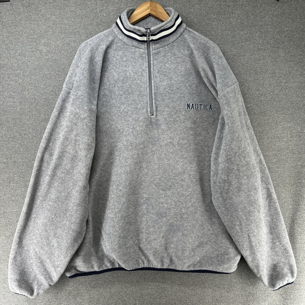 Vintage Nautica Fleece Sweatshirt Mens 2XL Gray Half Zip Pockets Pullover USA